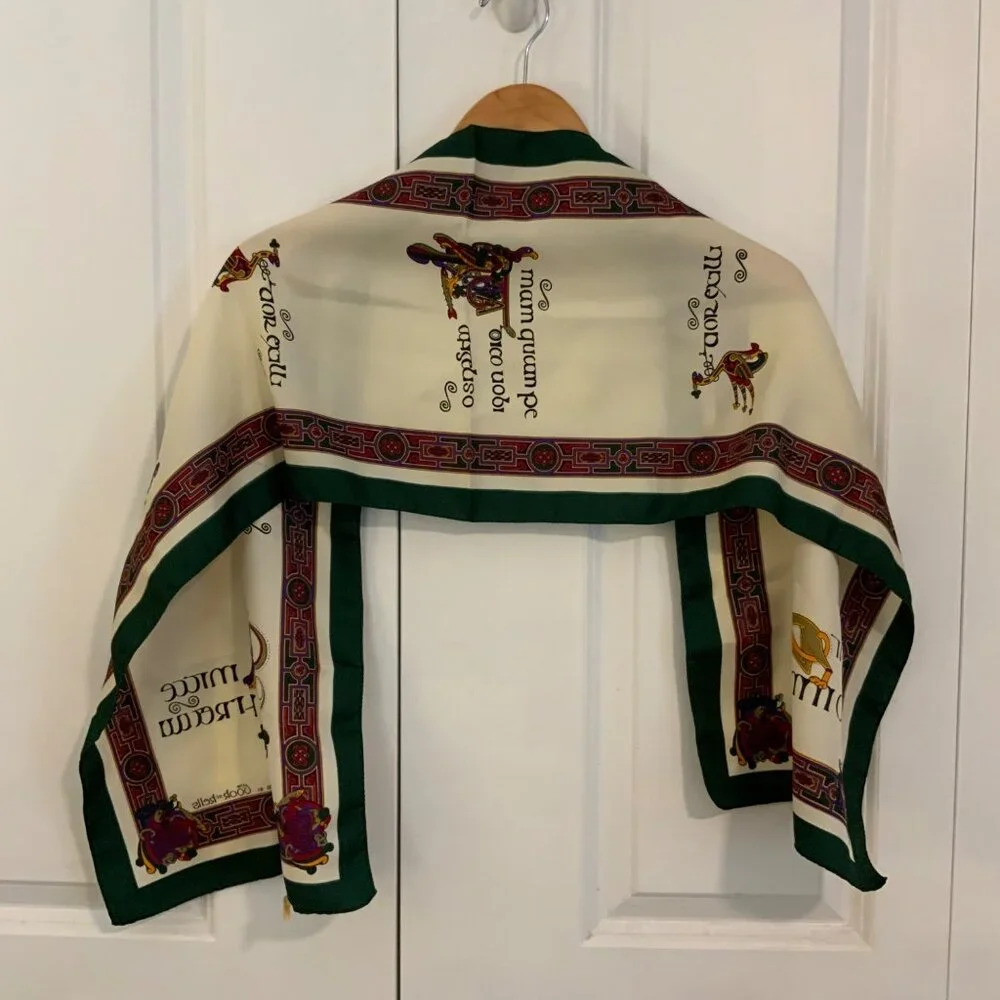 Celtic Clothing Book of Kells Signature Celtic Shawl Scarf Ivory Green